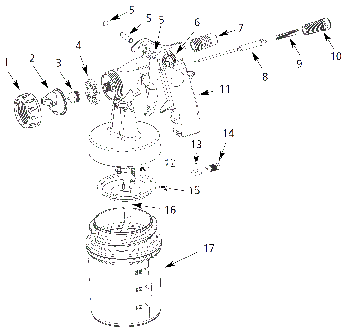 Spray-Gun Parts Diagram and Parts List for HV2000  Campbell Hausfeld Paint Sprayer